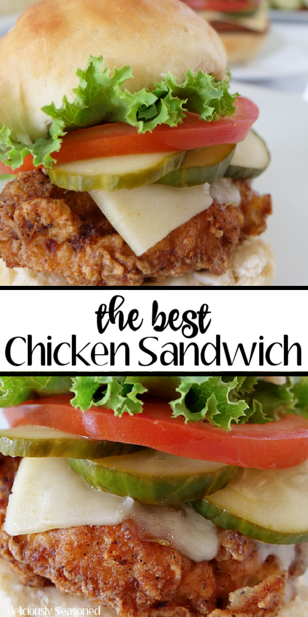 A double picture of close ups of The Best Chicken Sandwich with the title in the middle.