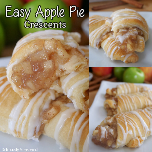 A three collage photo of apple pie crescents with the title at the top left of the picture.