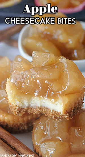A close up of an easy mini apple cheesecake.