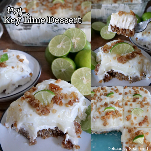 A three collage photo of key lime dessert.