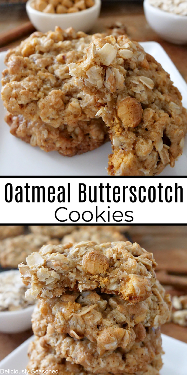 A double collage photo of oatmeal butterscotch cookies.