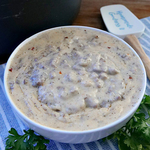 Southern sausage gravy in a bowl.
