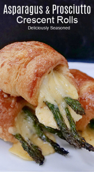 Asparagus, prosciutto, and melted gouda rolled in a golden brown crescent roll.