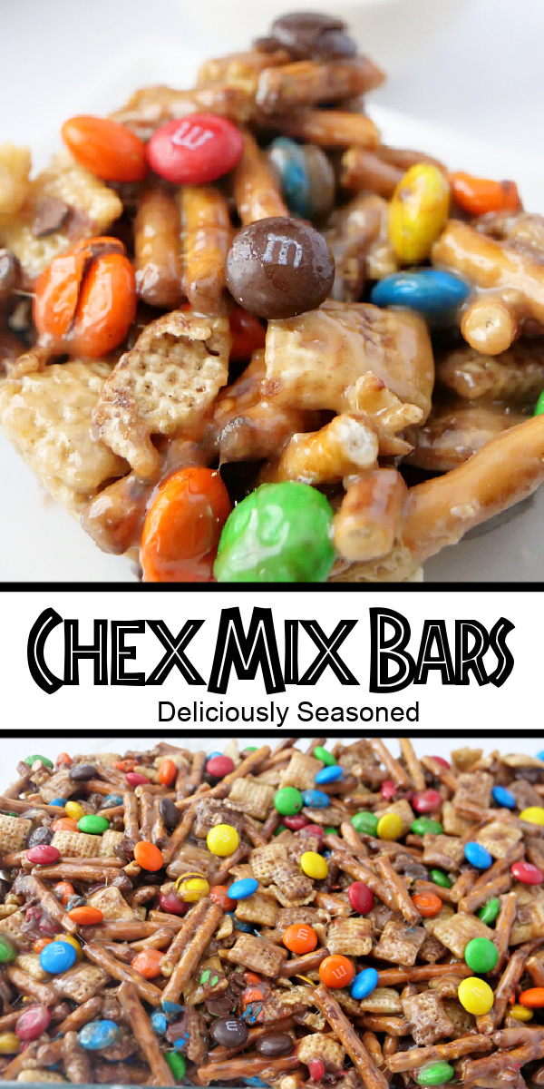 A double picture of Chex Mix Bars with the title in the middle.