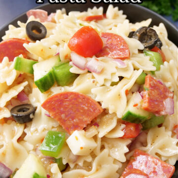 A title pic at the top of a pic of pasta salad.