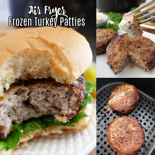 A three photo collage of air fried turkey patties.