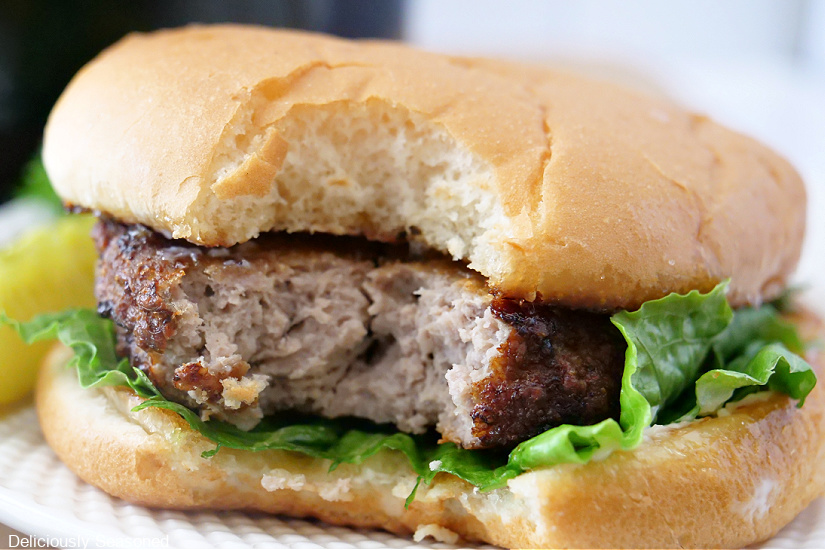 An air fried frozen turkey patty on a bun with lettuce.