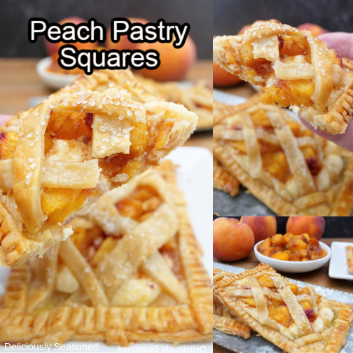 A three photo collage of peach pastries.