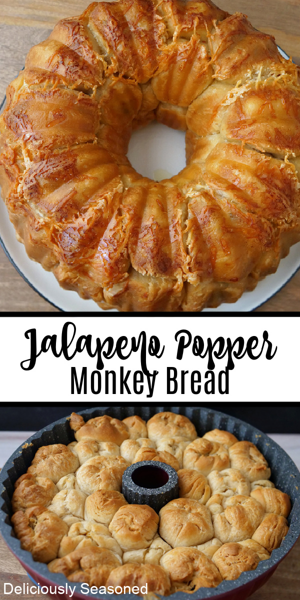 A double collage photo of jalapeño popper monkey bread.