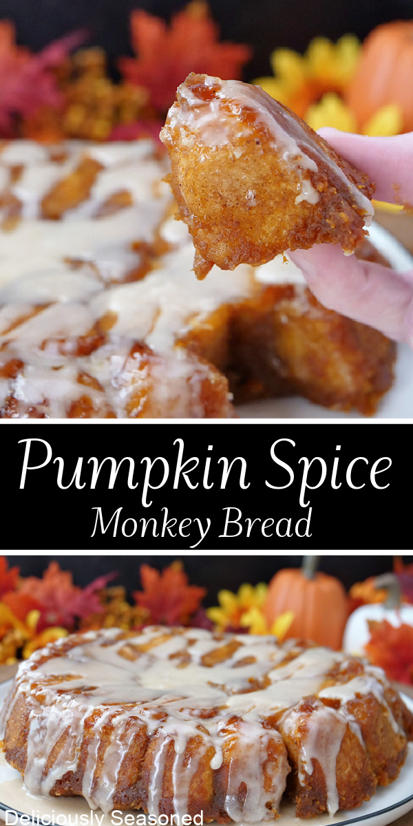 A double collage photo of monkey bread with pumpkin spice flavors.