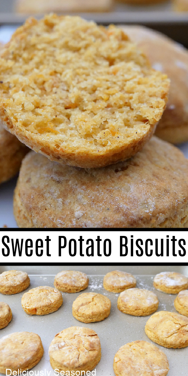 A double collate photo of sweet potato biscuits.