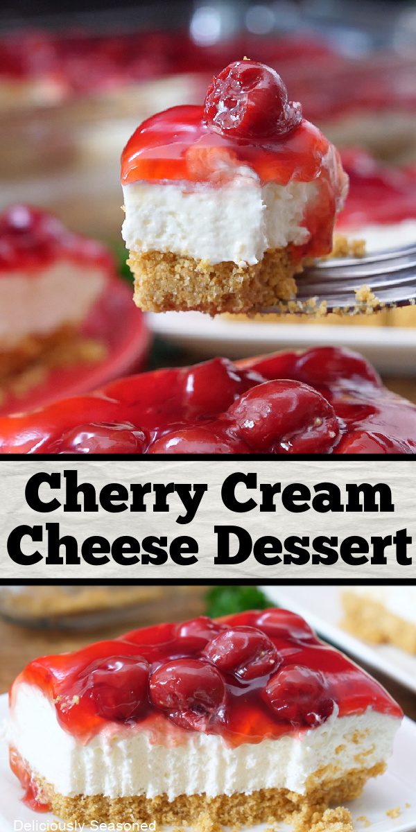A double photo collage of cherry dessert.