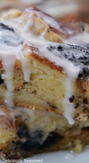 A close up of Oreo bread pudding.