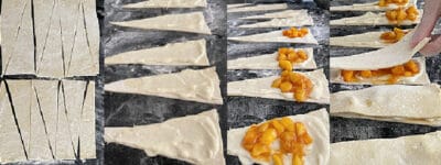 Photos of the way to cut the puff pastry dough and how to put them togehter.