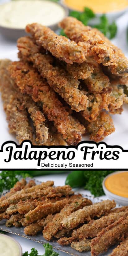 A double photo collage photo of jalapeno fries.