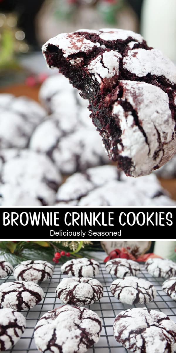 A double collage photo of brownie crinkle cookies.