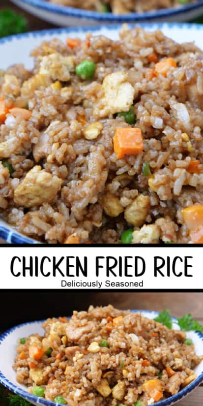 A double collage photo of chicken fried rice.