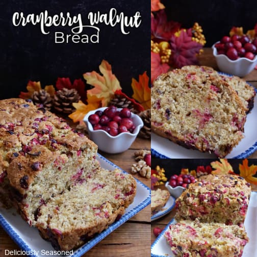 A three collage photo of cranberry walnut bread.