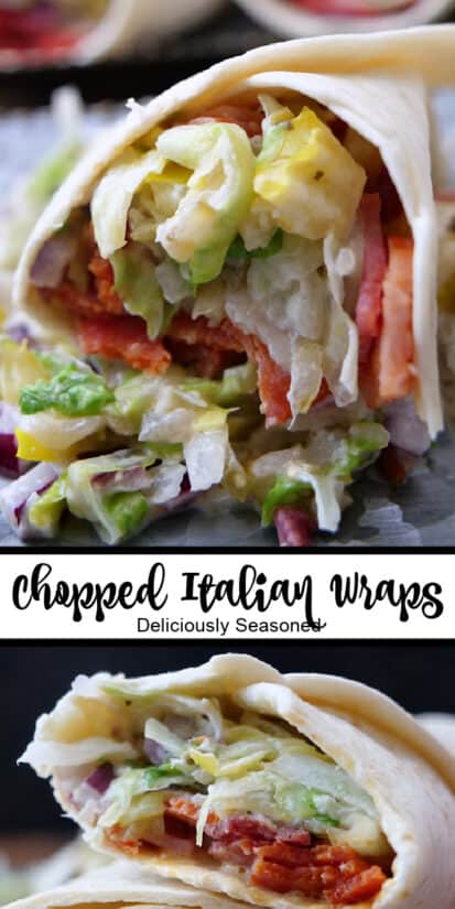 A double collage photo of chopped Italian wraps.
