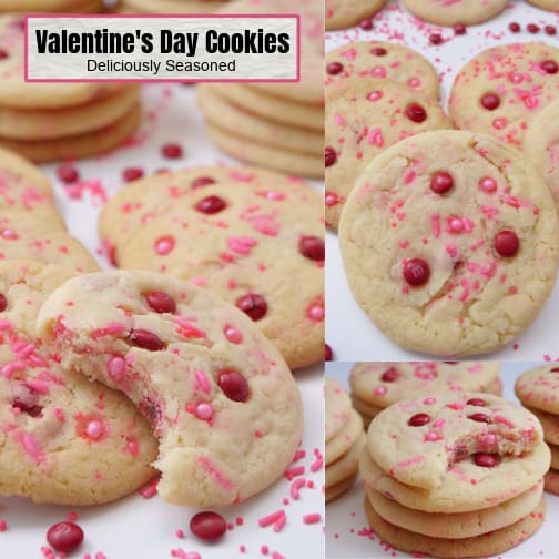 A three collage photo of Valentine's sugar cookies.