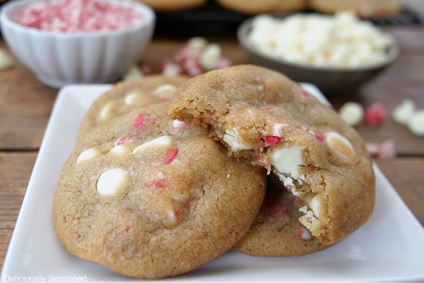 A horizontal photo of white chocolate peppermint cookies.
