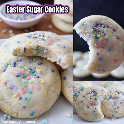 A three collage photo of Easter sugar cookies.