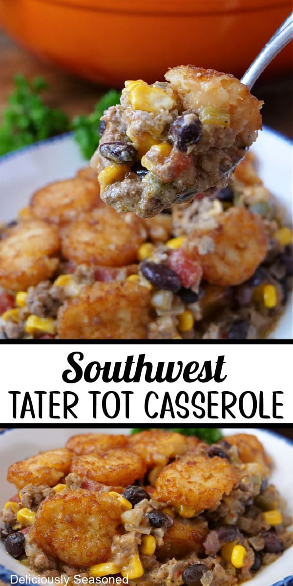 A double collage photo of southwest tater tot casserole.