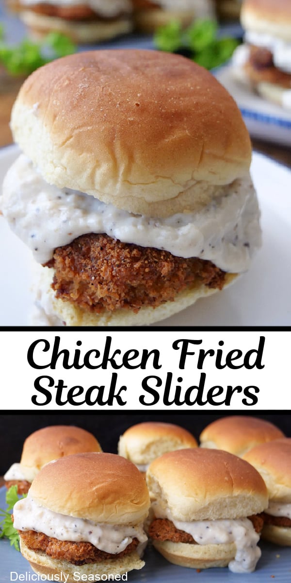 A double collage photo of chicken fried steak sliders.