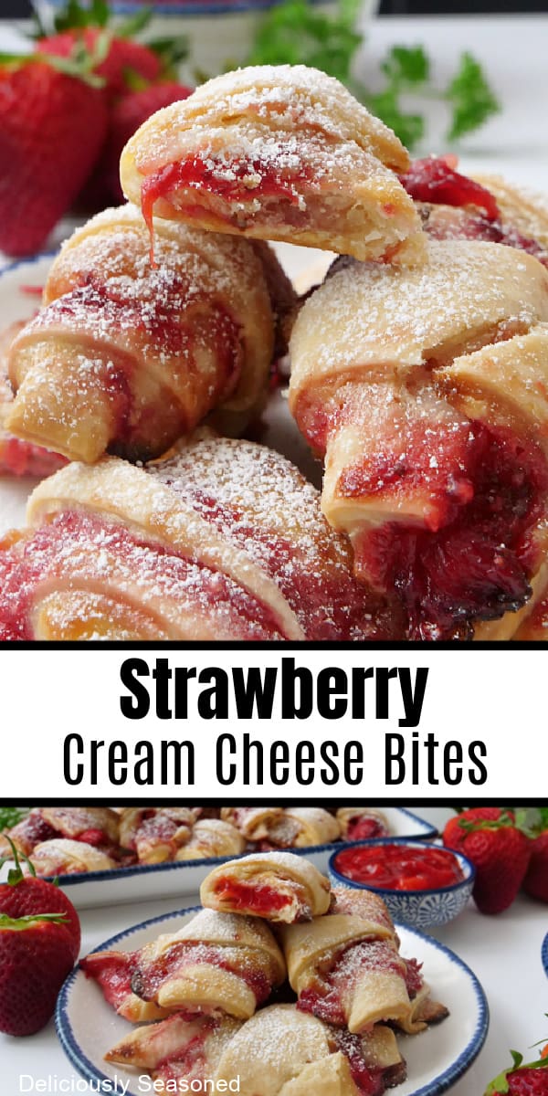 A double collage photo of strawberry cream cheese bites.