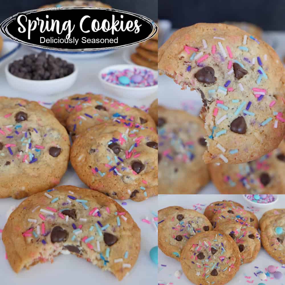 Three photos of Spring cookies and the title overlay at the top.
