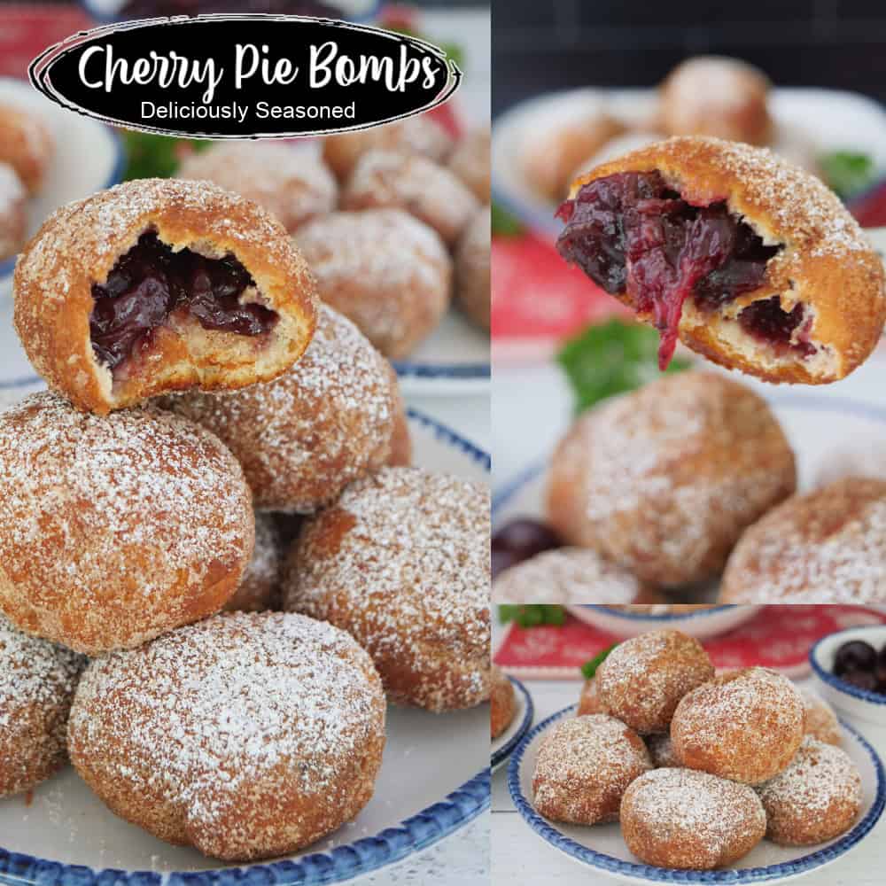 A three collage photo of cherry pie bombs with a title overlay at the top.