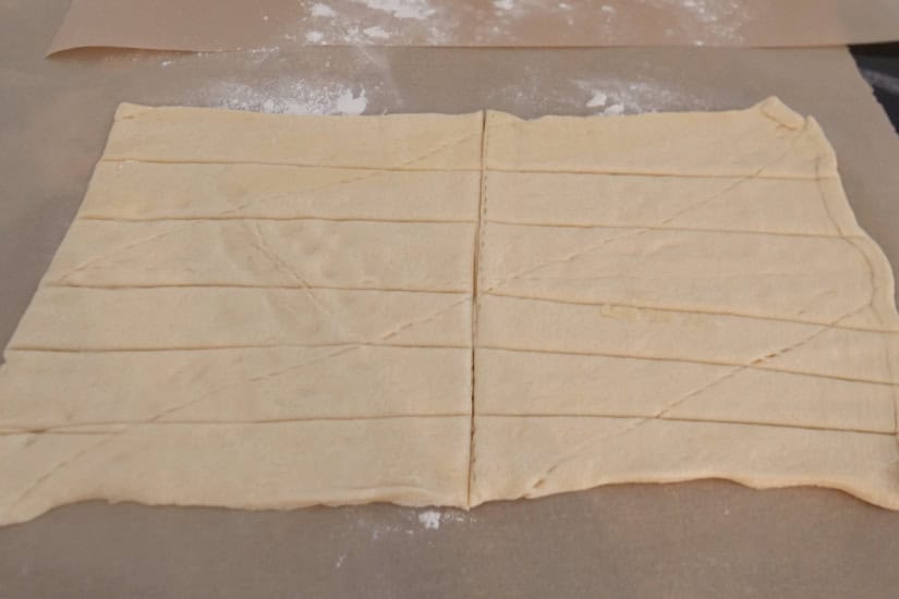 Crescent dough cut into strips.