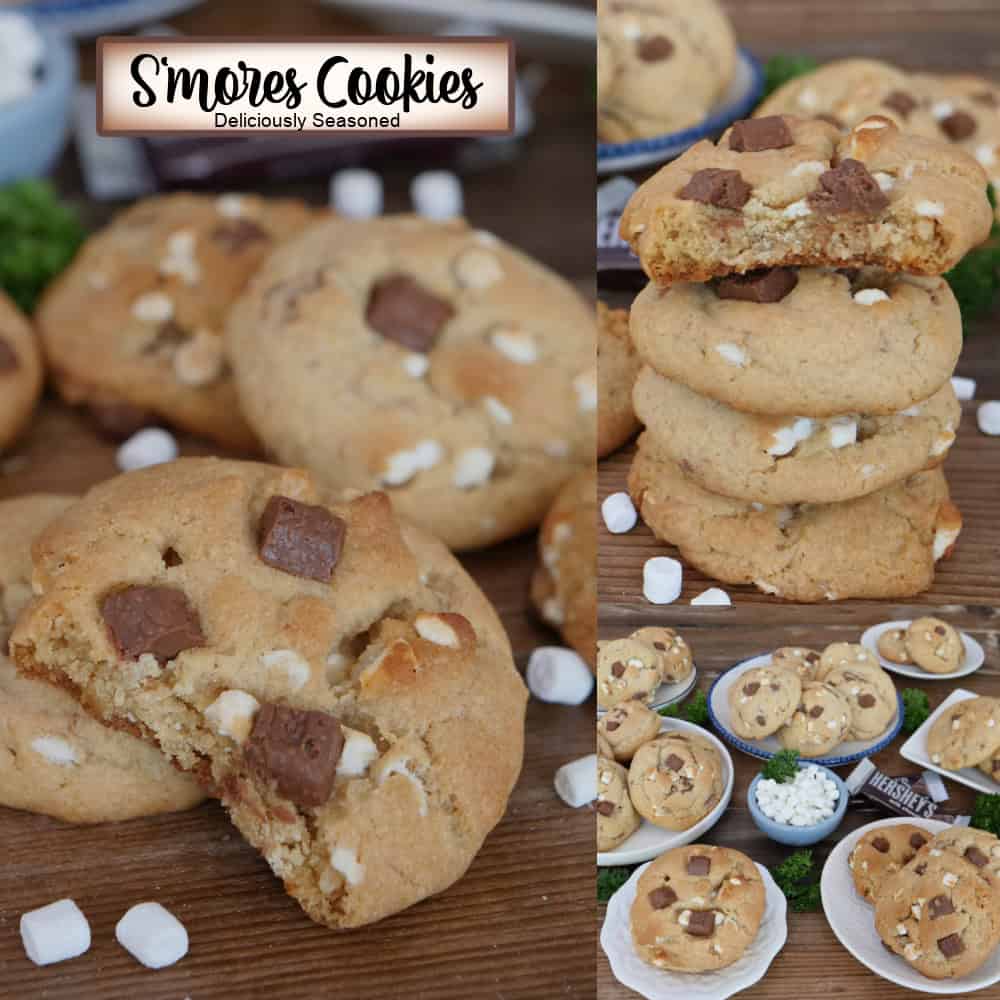 A three panel image collage of s'more cookies with a title overlay at the top.