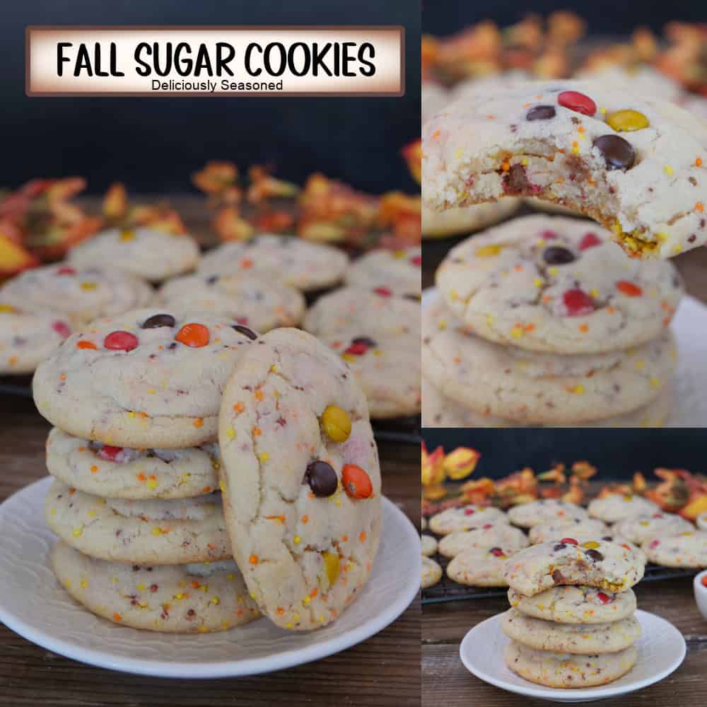 A three panel image collage of fall sugar cookies with a title overlay at the top.